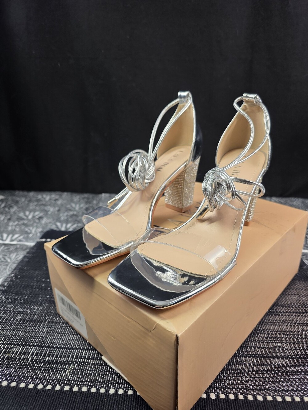 LaLa Ikai Rhinestone Chunky Block Heels
